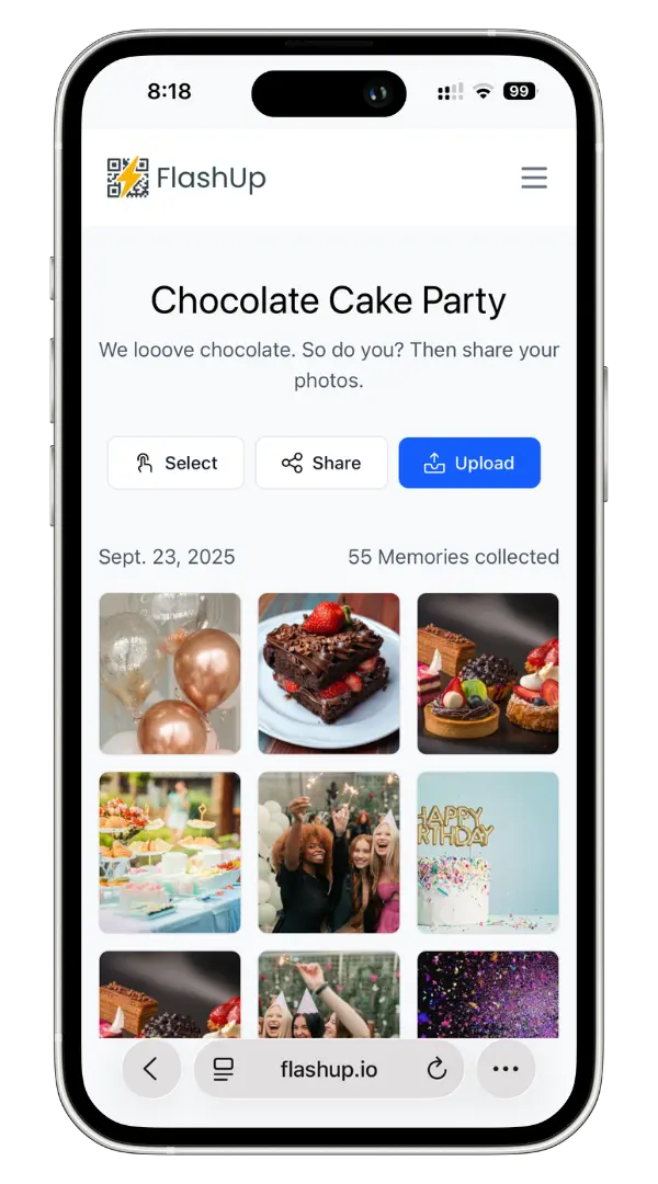 FlashUp Mobile App Demo - Event Photo Gallery on Smartphone